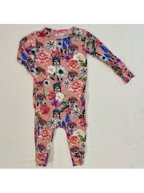 Posh Peanut Convertible Romper Girls 12-18M Dixie Ruffles Bamboo Owls Floral